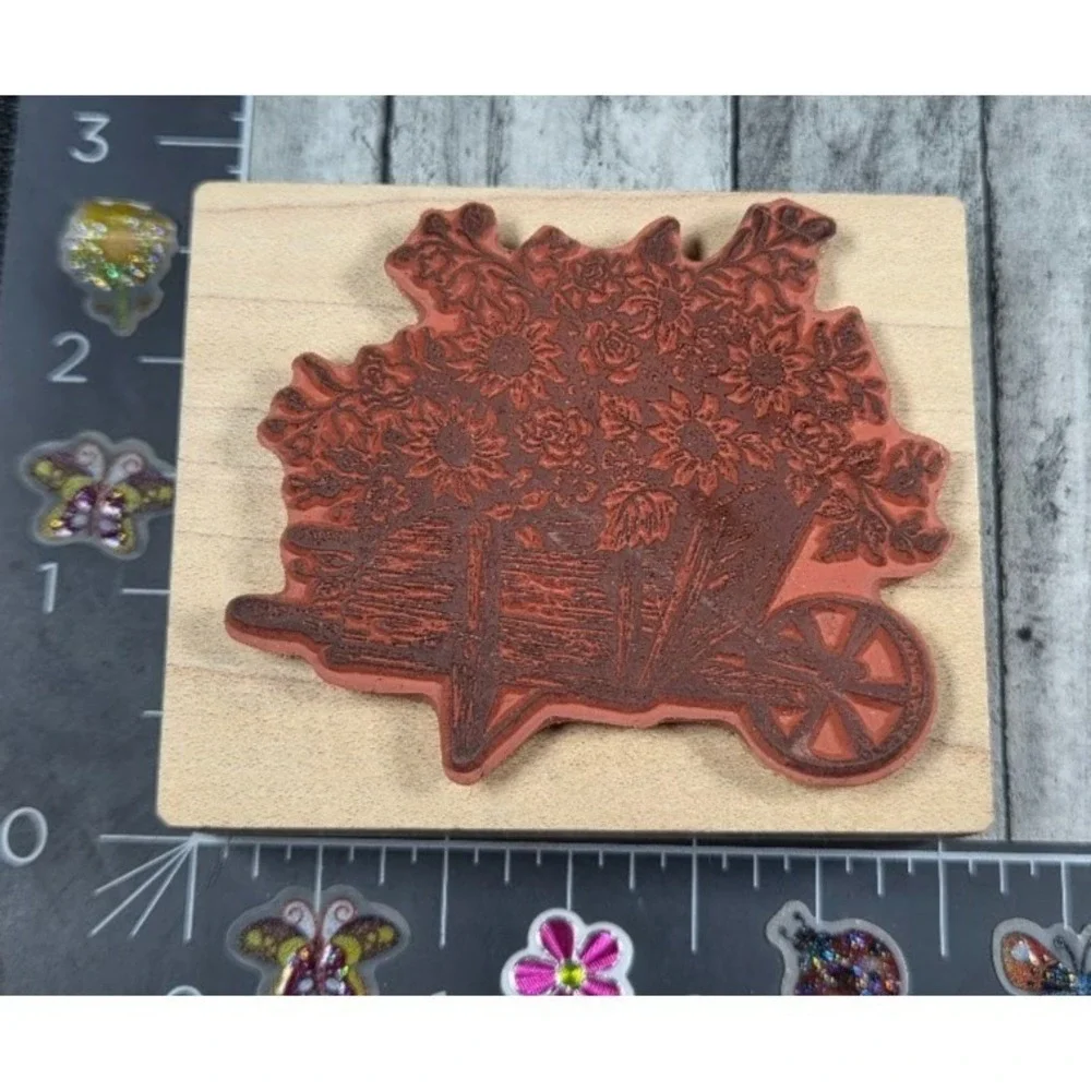 PSX Designs Flower Cart G1756 Wheelbarrow Rubber Stamp Wood #B72